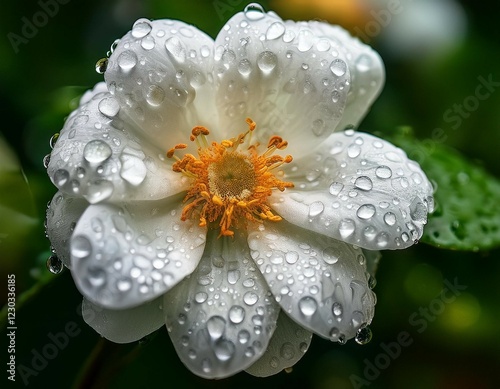 exquisite white flower adorned with glistening water droplets a closeup view of nature s beauty