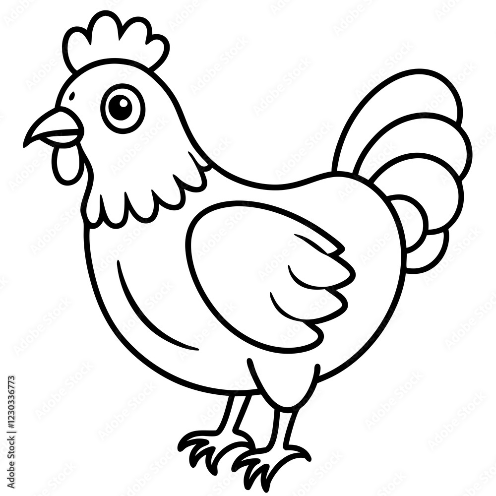 Cute Black Vector Chicken Line Art Black Vector Silhouette Cartoon Illustration Cute Black Vector Chicken Line Art Black Vector Silhouette Cartoon Illustration