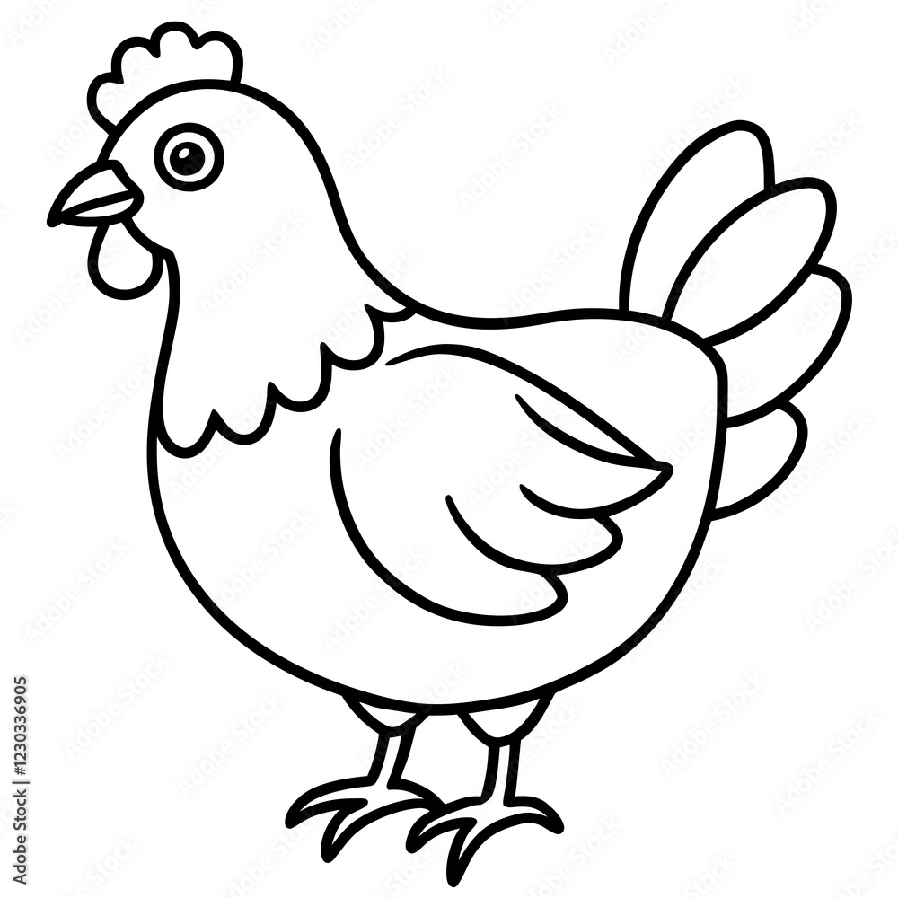 Cute Black Vector Chicken Line Art Black Vector Silhouette Cartoon Illustration Cute Black Vector Chicken Line Art Black Vector Silhouette Cartoon Illustration