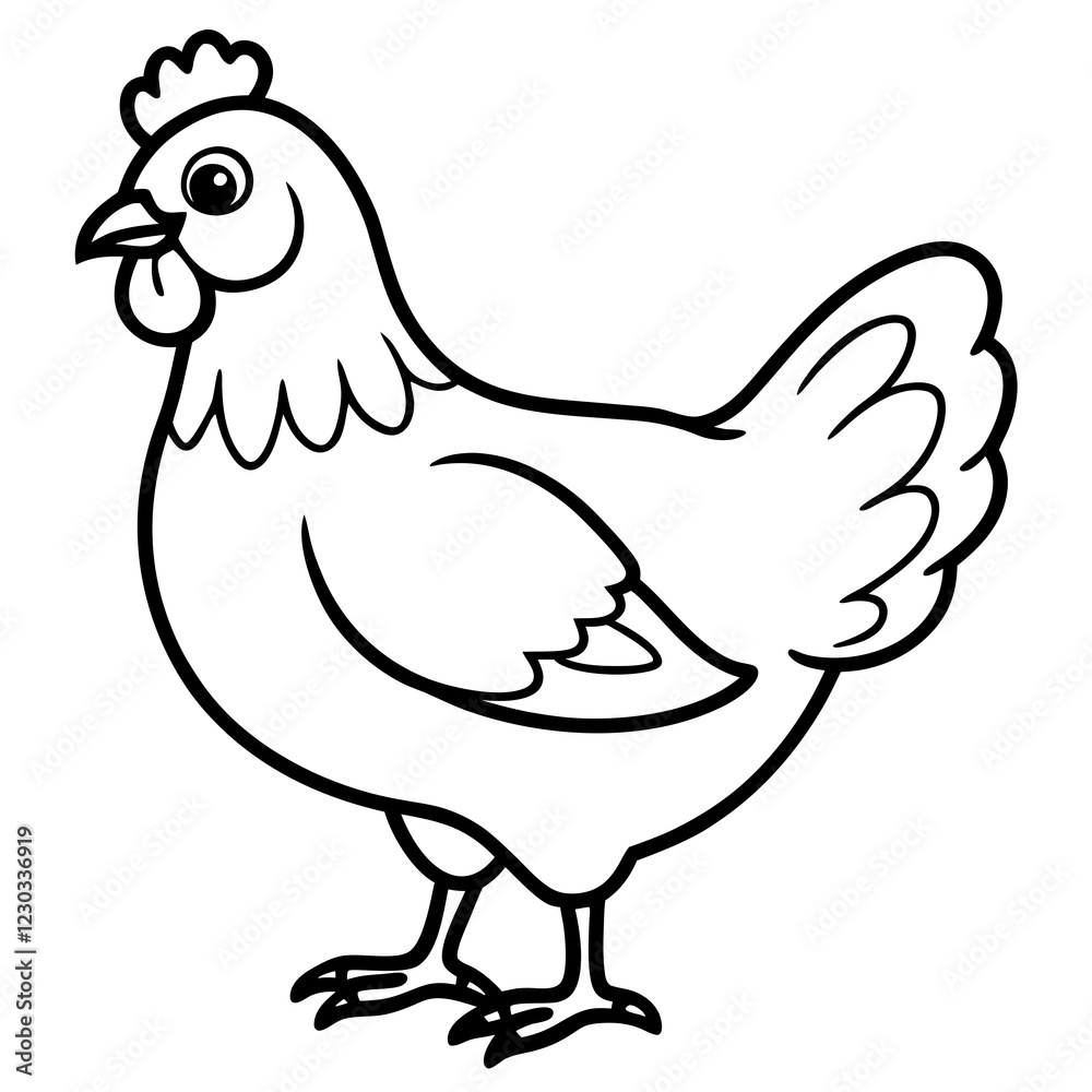 Cute Black Vector Chicken Line Art Black Vector Silhouette Cartoon Illustration Cute Black Vector Chicken Line Art Black Vector Silhouette Cartoon Illustration