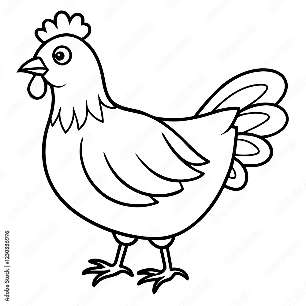 Cute Black Vector Chicken Line Art Black Vector Silhouette Cartoon Illustration Cute Black Vector Chicken Line Art Black Vector Silhouette Cartoon Illustration