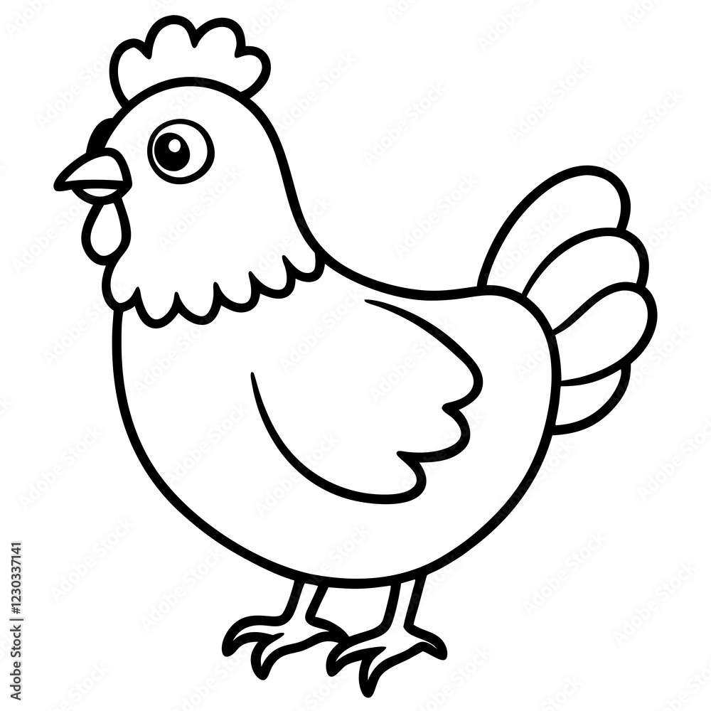 Cute Black Vector Chicken Line Art Black Vector Silhouette Cartoon Illustration Cute Black Vector Chicken Line Art Black Vector Silhouette Cartoon Illustration