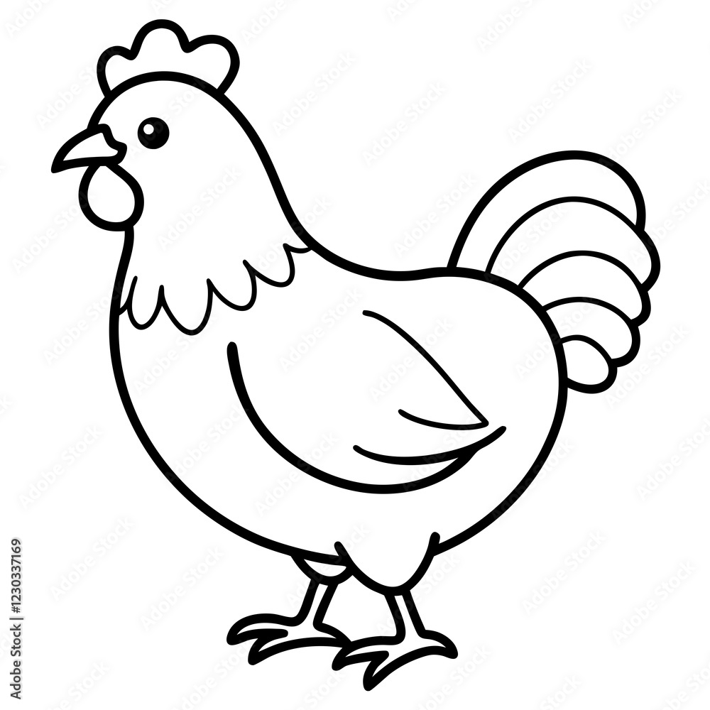 Cute Black Vector Chicken Line Art Black Vector Silhouette Cartoon Illustration Cute Black Vector Chicken Line Art Black Vector Silhouette Cartoon Illustration