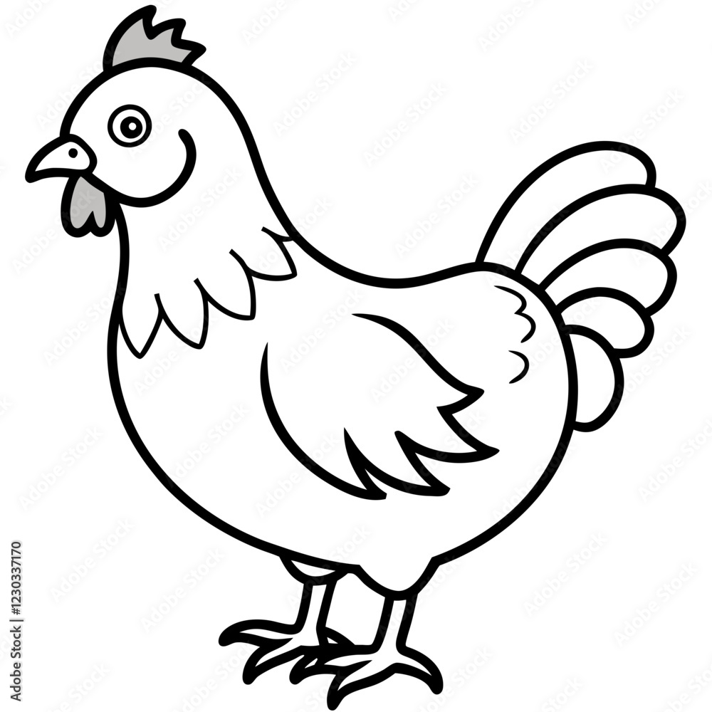 Cute Black Vector Chicken Line Art Black Vector Silhouette Cartoon Illustration Cute Black Vector Chicken Line Art Black Vector Silhouette Cartoon Illustration