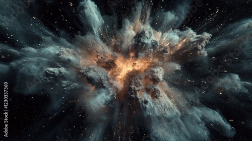 Dynamic explosion of shimmering powder on blackBackgroundColor