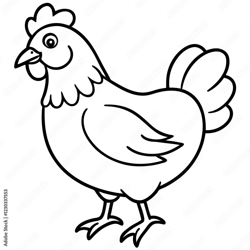 Fototapeta premium Cute Black Vector Chicken Line Art Black Vector Silhouette Cartoon Illustration