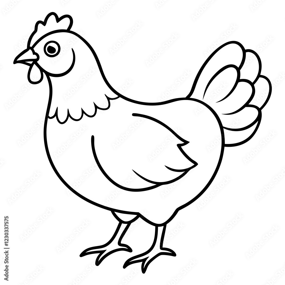Cute Black Vector Chicken Line Art Black Vector Silhouette Cartoon Illustration Cute Black Vector Chicken Line Art Black Vector Silhouette Cartoon Illustration