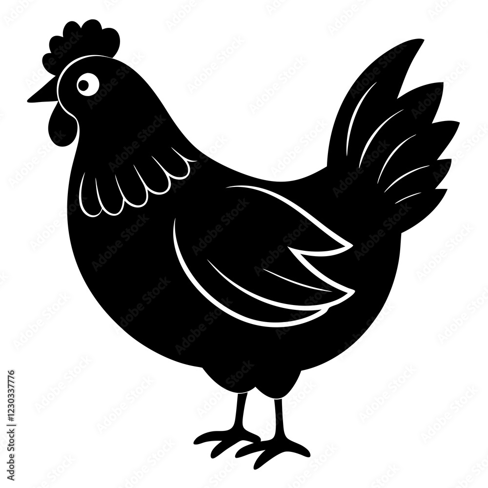 Fototapeta premium Cute Black Vector Chicken Line Art Black Vector Silhouette Cartoon Illustration