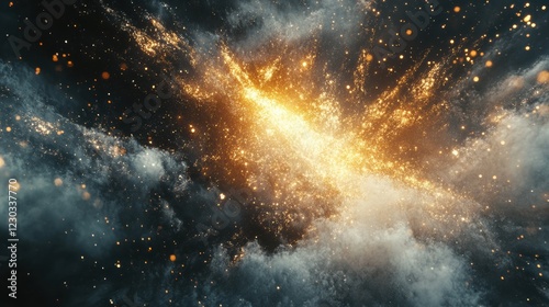 Dynamic explosion of shimmering powders scattering