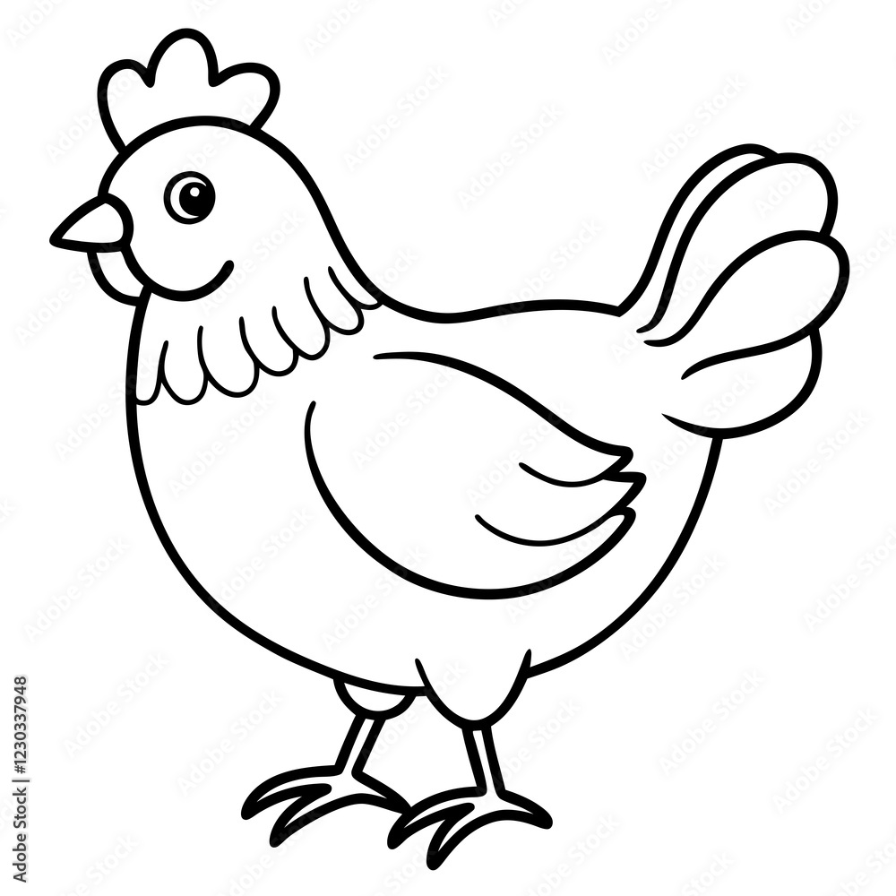 Cute Black Vector Chicken Line Art Black Vector Silhouette Cartoon Illustration Cute Black Vector Chicken Line Art Black Vector Silhouette Cartoon Illustration