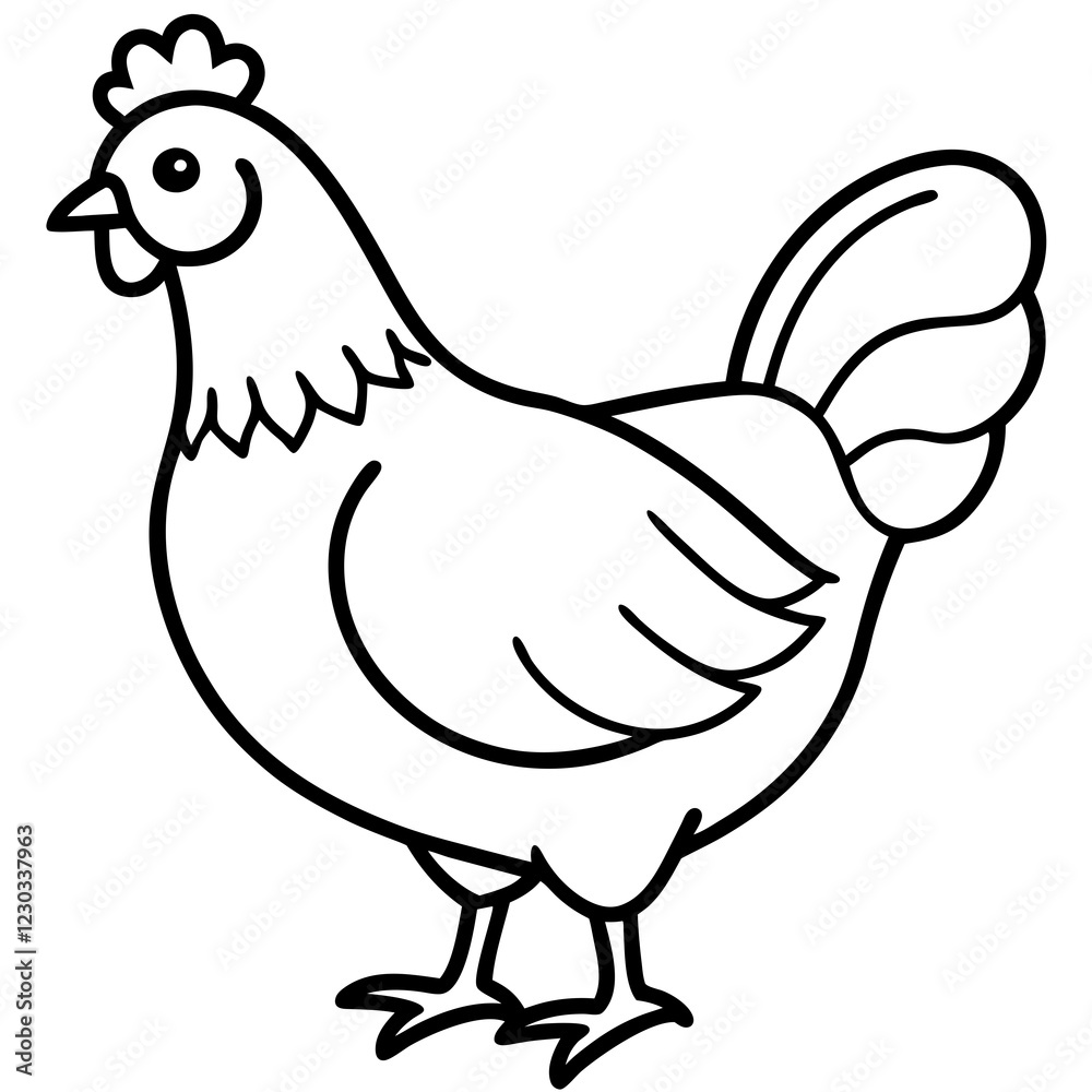 Cute Black Vector Chicken Line Art Black Vector Silhouette Cartoon Illustration Cute Black Vector Chicken Line Art Black Vector Silhouette Cartoon Illustration
