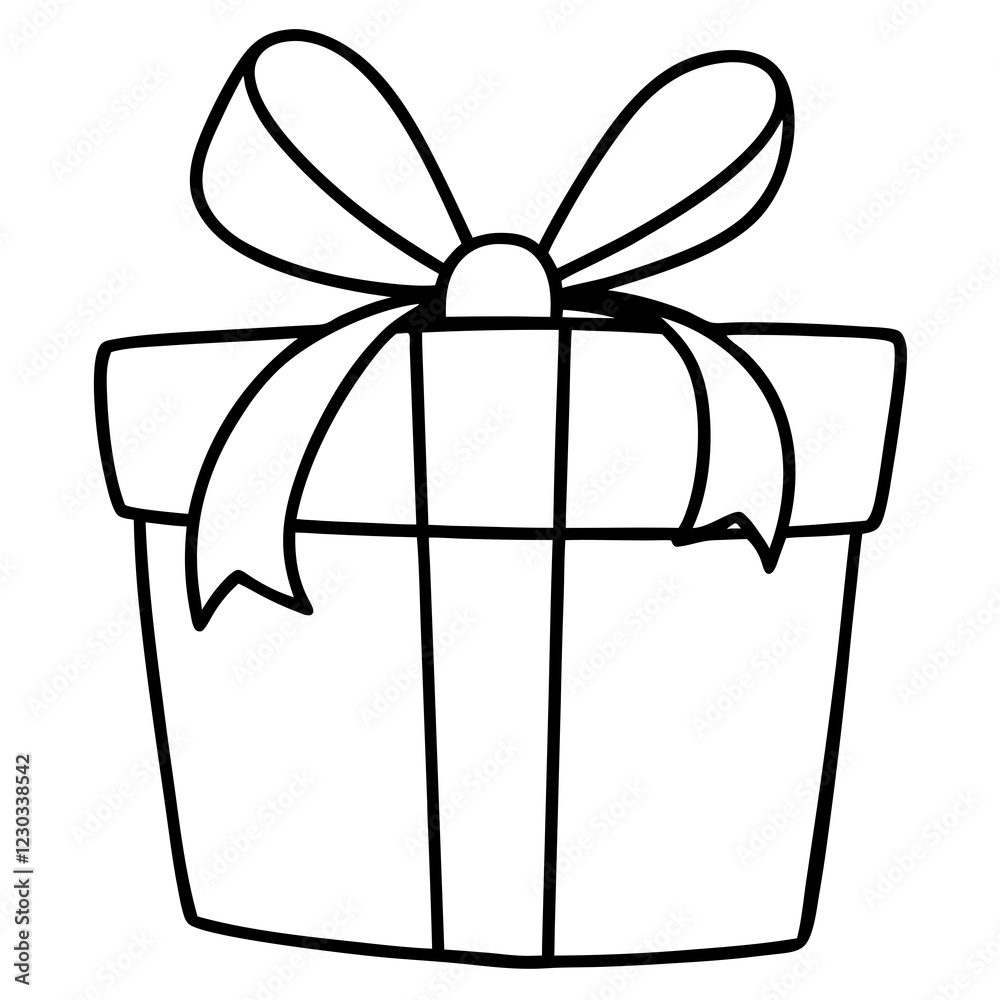 Elegant line art of a wrapped gift with a bow Elegant line art of a wrapped gift with a bow
