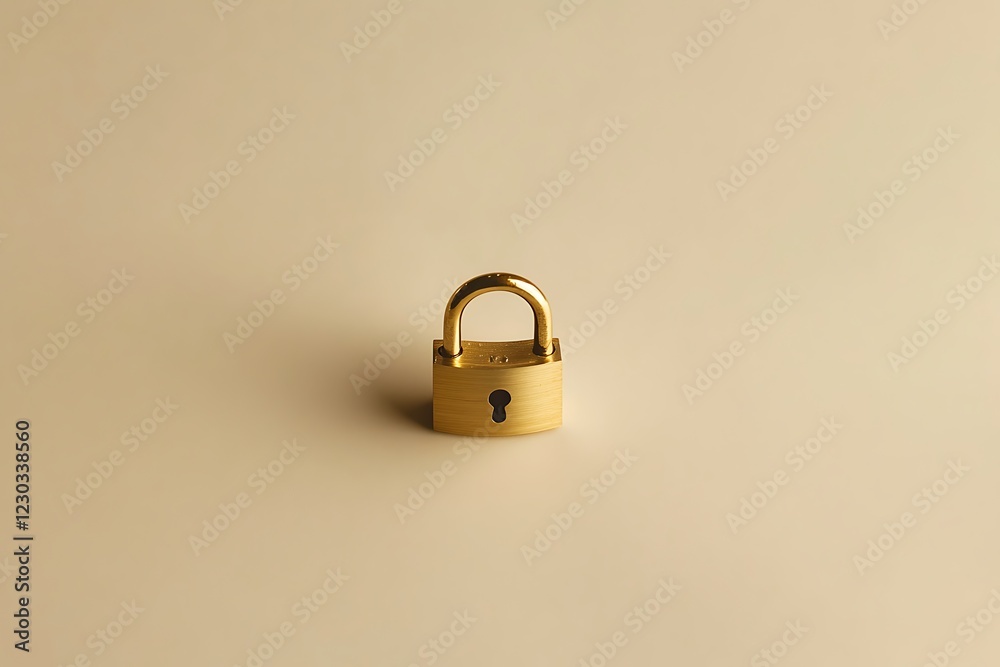 A small golden lock on a beige background A small golden lock on a beige background