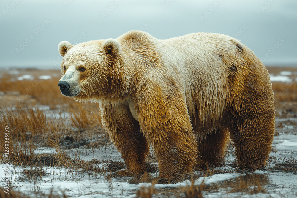 Fototapeta premium Alaskan Brown Bear Standing in Winter Tundra