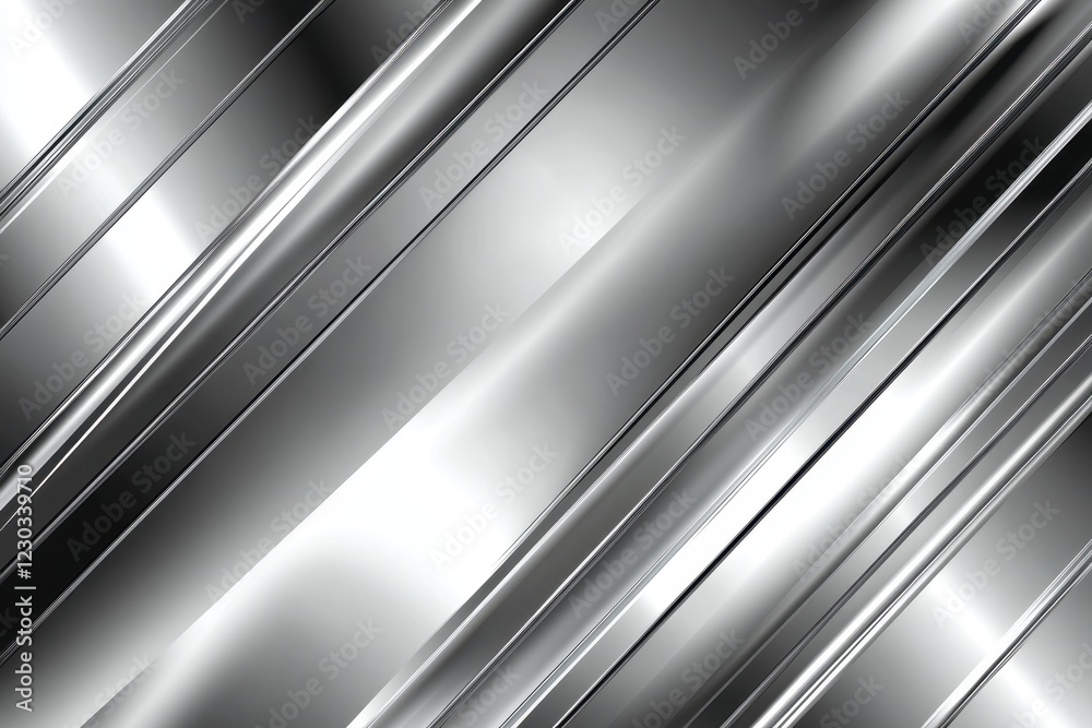 Shiny Silver Metallic Abstract Background with Diagonal Lines and Reflections