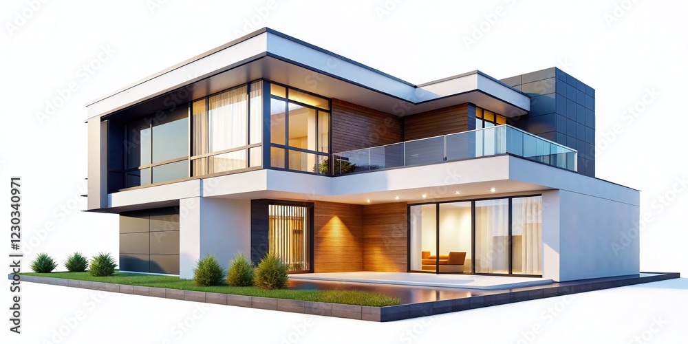 Modern Minimalist House Architectural Design Isolated on White Background Modern Minimalist House Architectural Design Isolated on White Background