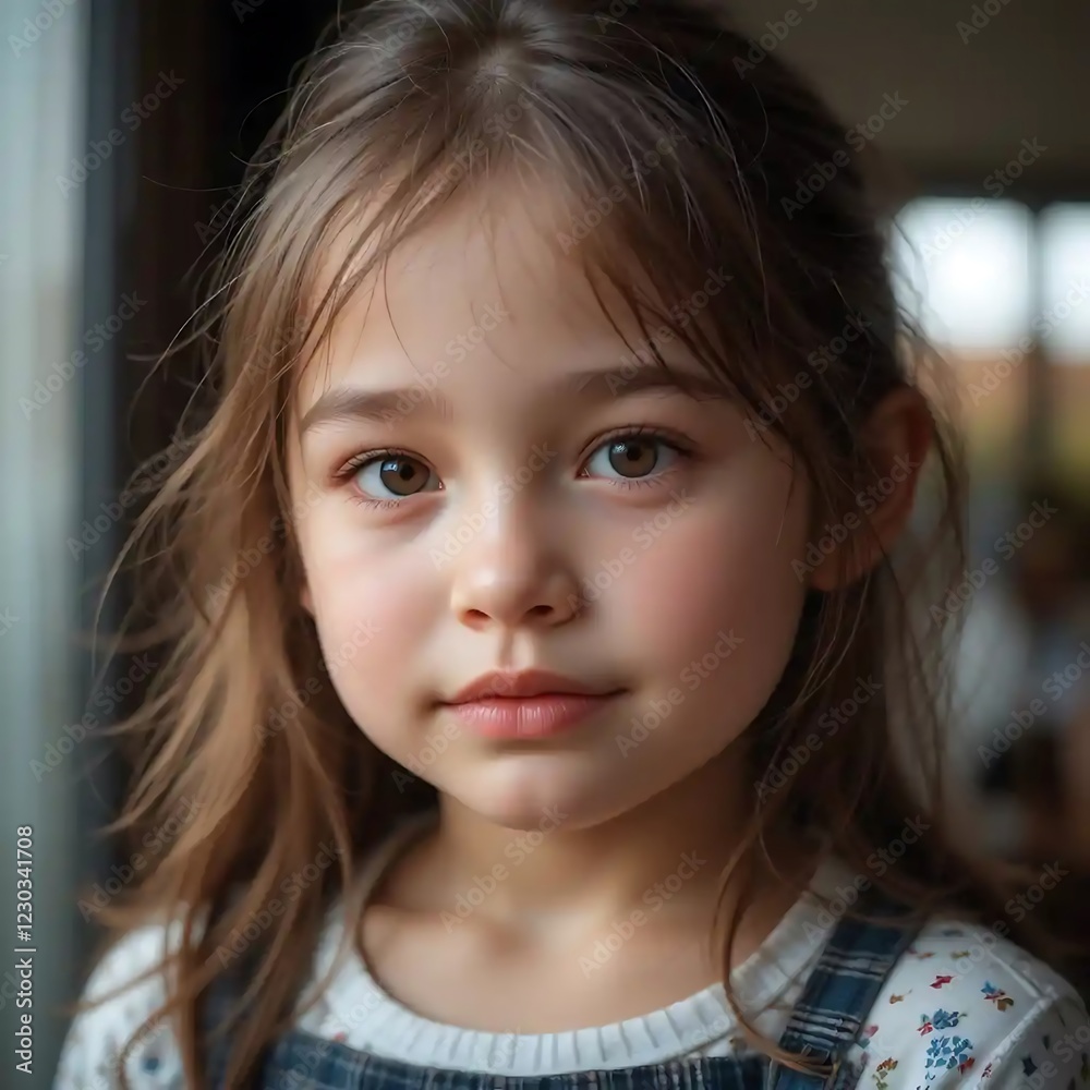 Young Girl's Portrait: Gentle Gaze, Soft Lighting, Natural Beauty Young Girl's Portrait: Gentle Gaze, Soft Lighting, Natural Beauty