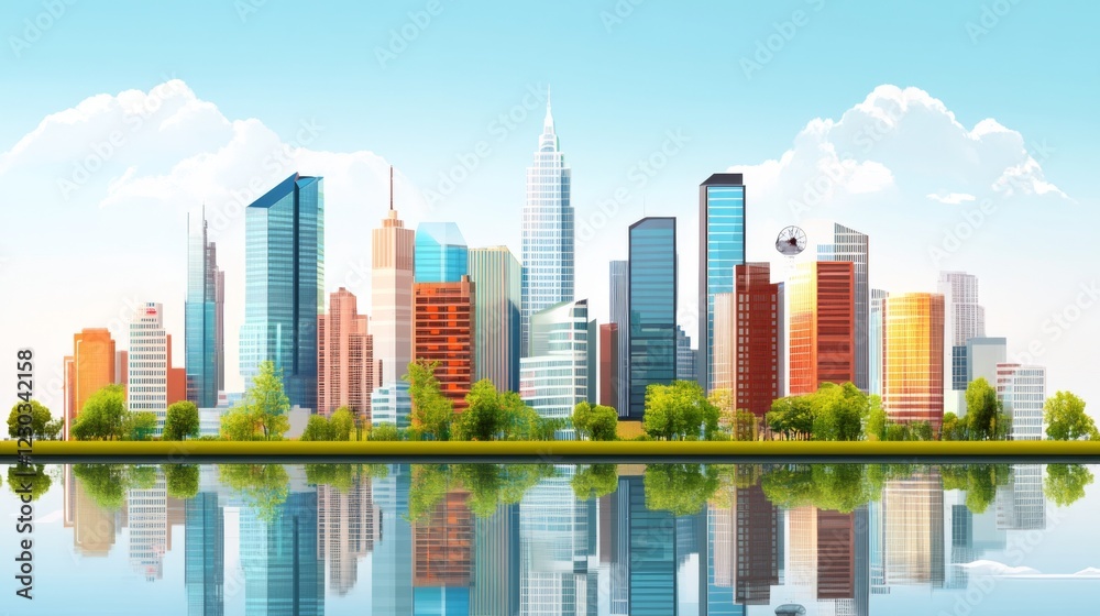 Fototapeta premium Stunning Cityscape Panorama with Colorful Skyscrapers