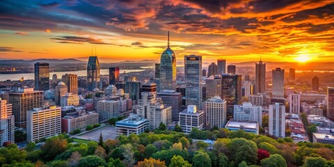 Leinwandbilder Lavendelfarbene Motive Montreal Skyline Panorama: Breathtaking Cityscape View at Sunset  © Danicha