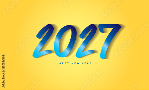 2027 Happy New Year on yellow background, 2027 text design blue color, vector illustration, 2027 number design, Creative design for Greeting 