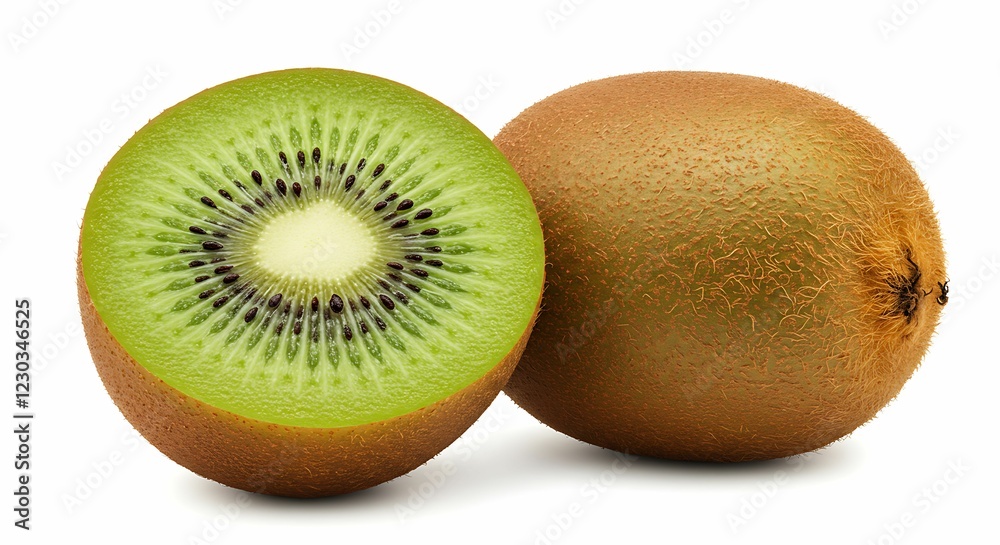 Fototapeta premium Juicy Kiwi Fruit: Half and Whole, Fresh and Ripe
