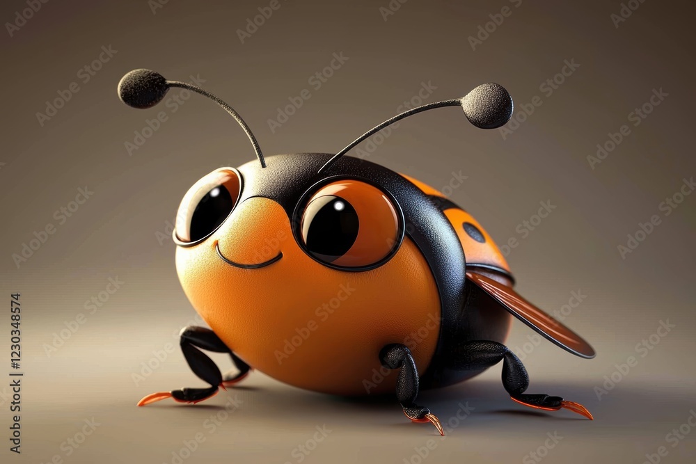 Isolated 3D Render of a Playful Beetle on a Flat Background Isolated 3D Render of a Playful Beetle on a Flat Background