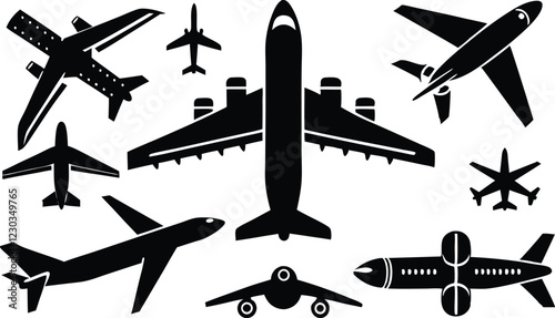 Airplane Silhouettes Collection - Various Aircraft Vector Set