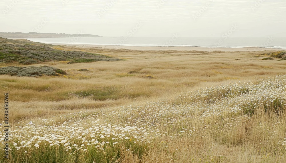 Coastal landscape with grass and sea water beach. Ocean horizon background. Coastal landscape with grass and sea water beach. Ocean horizon background.