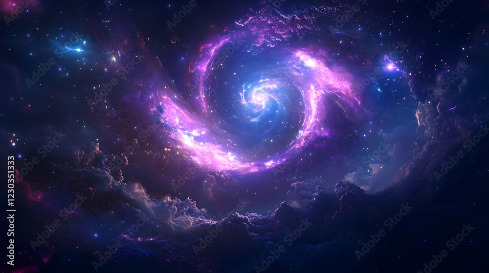 A spiral galaxy with a purple hue A spiral galaxy with a purple hue