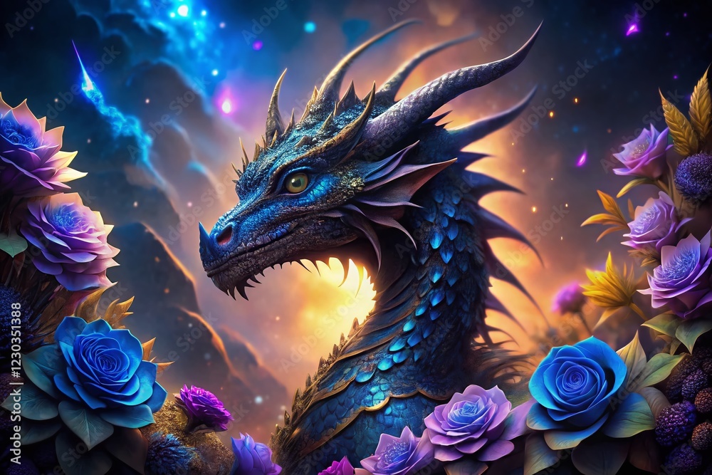 Mystical Dragon with Blue Roses: Fantasy Food Photography Mystical Dragon with Blue Roses: Fantasy Food Photography