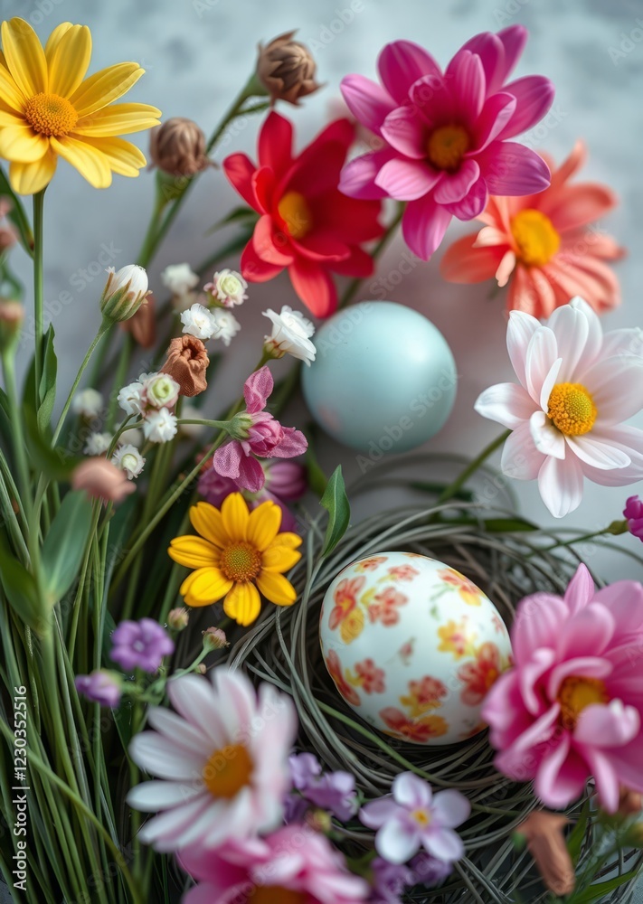 Creative layout made with colorful flowers and easter eggs minimal nature background spring holidays concept easter egg holiday illustration celebration easter Creative layout made with colorful flowers and easter eggs minimal nature background spring holidays concept easter egg holiday illustration celebration easter