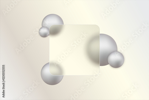 Vector image of a morphism glass table with a transparent rectangle and gray spheres on a gray background. Eps 10