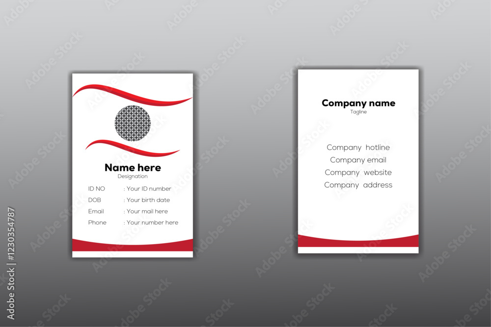 Red and white ID card mockup . Red and white ID card mockup .
