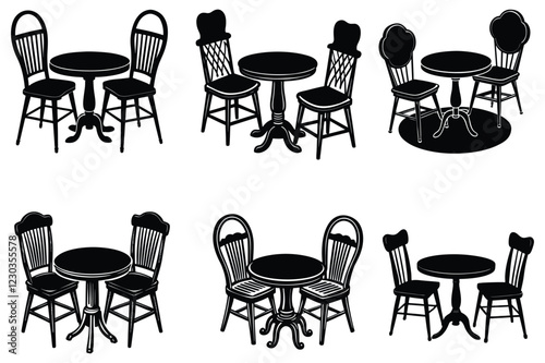 a silhouette of a small round table with two child vector