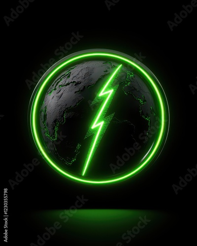Wallpaper Mural A striking green lightning bolt symbolizing energy and sustainability, encapsulated within a globe design. Torontodigital.ca