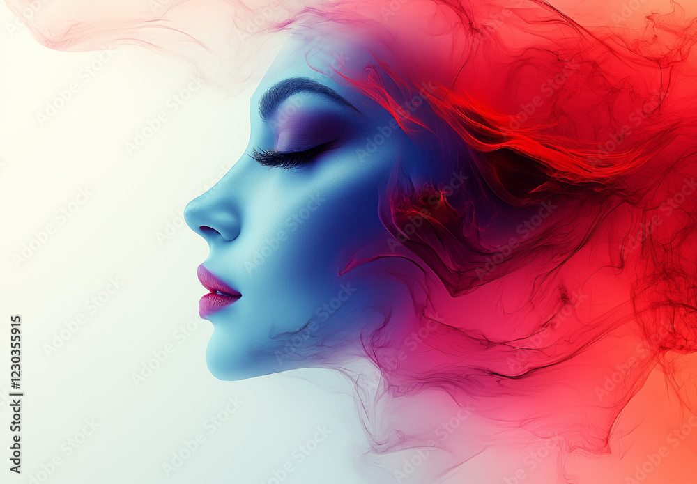 Woman’s Profile with Abstract Smoke: Artistic Portrait and Color Effects Woman’s Profile with Abstract Smoke: Artistic Portrait and Color Effects