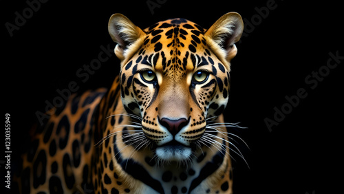 Obraz na płótnie Closeup of a leopards face against a deep black background w salonie