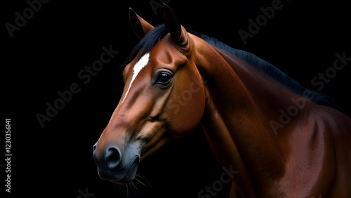 Closeup of a brown horses head on a dark background