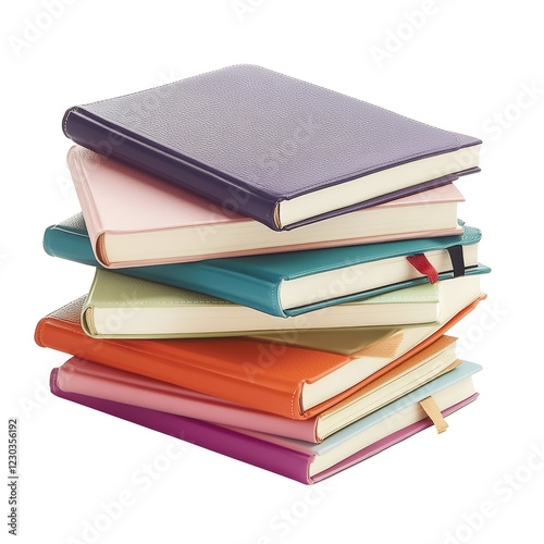 Isolated Stack of Colorful Hardcover Notebooks