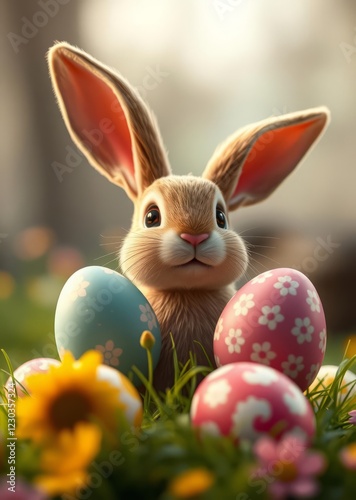 Obraz na płótnie 3d animated rabbit with easter eggs easter egg holiday illustration celebration easter w salonie