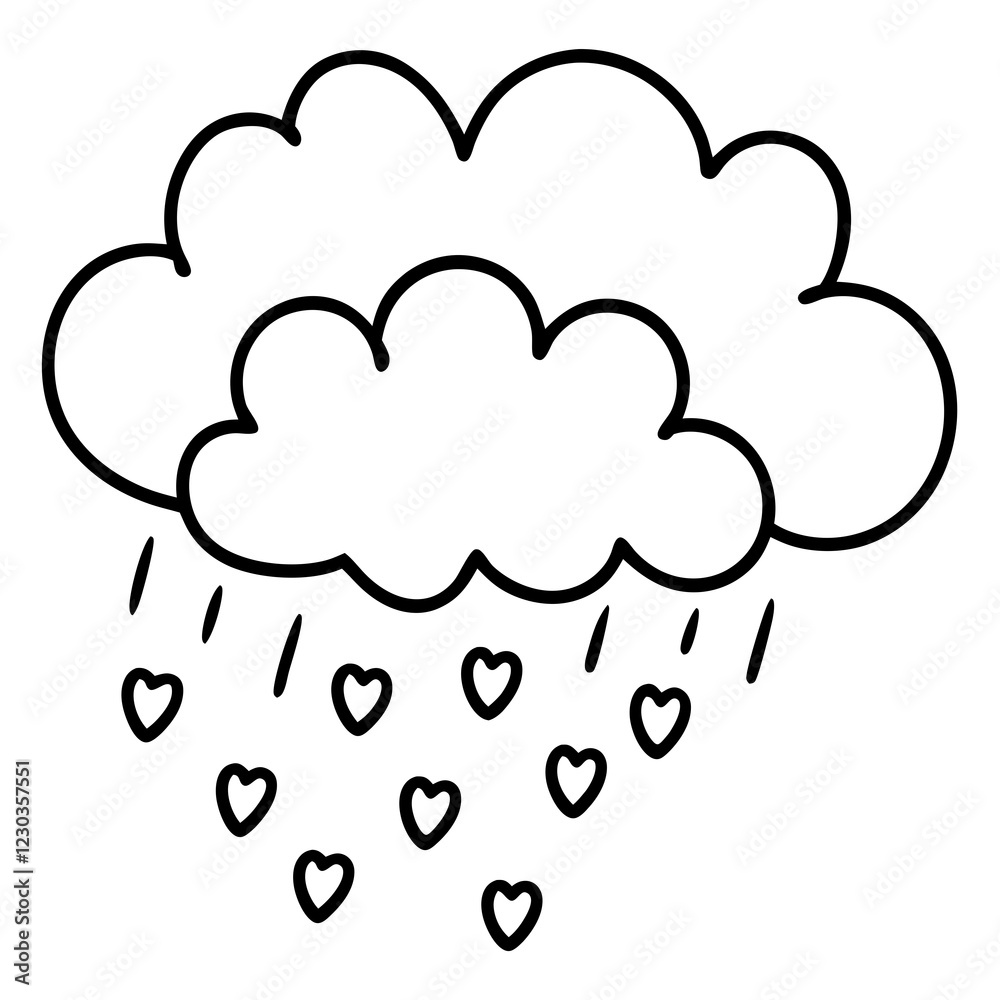 Heart Rain from a Cloud Line Art Heart Rain from a Cloud Line Art