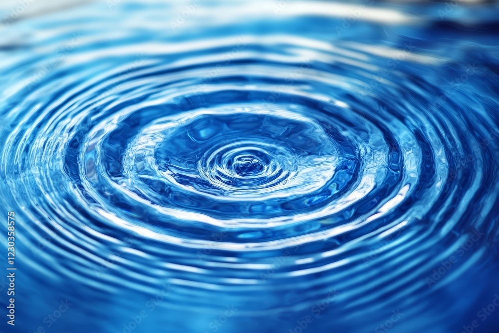 Abstract close-up of concentric ripples on a blue water surface. Abstract close-up of concentric ripples on a blue water surface.