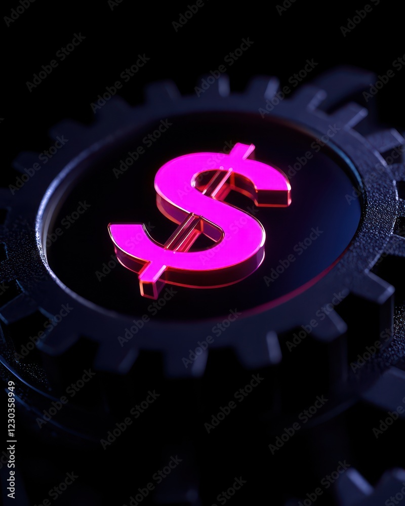 Stylish gear with a glowing dollar sign, symbolizing finance and innovation in the modern corporate world. Stylish gear with a glowing dollar sign, symbolizing finance and innovation in the modern corporate world.