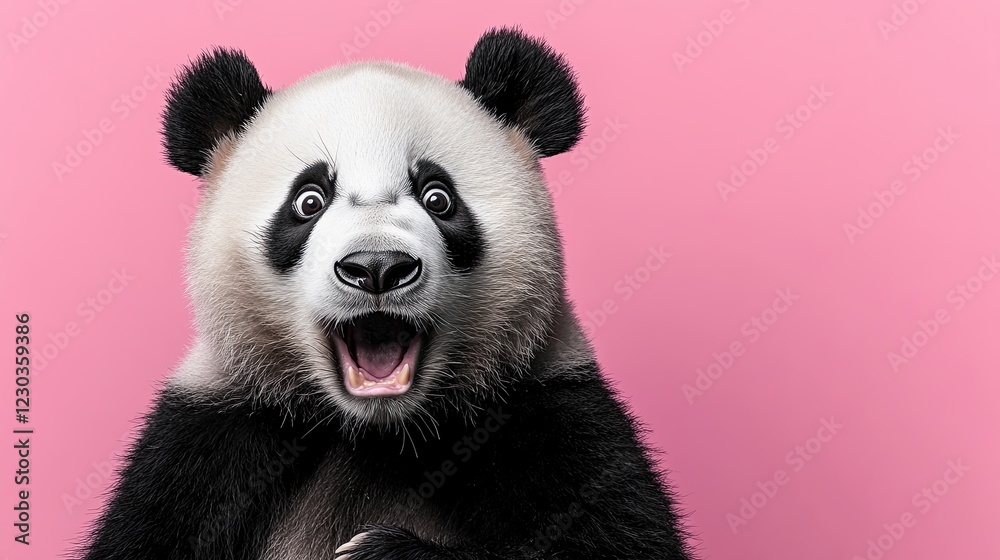 Fototapeta premium panda is scared. shock. on a plain colored background. frightened facial expression. fear, hair on end.