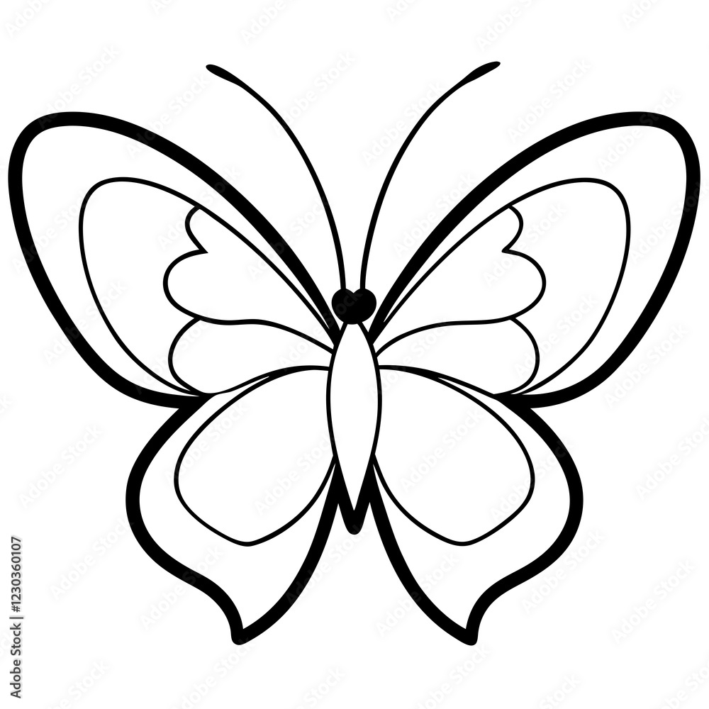 Fototapeta premium Heart Wings Butterfly Outline Art