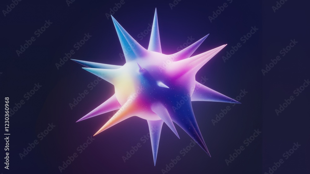 A vibrant, abstract 3D rendering of a spiky, iridescent sphere with a glowing core. A vibrant, abstract 3D rendering of a spiky, iridescent sphere with a glowing core.