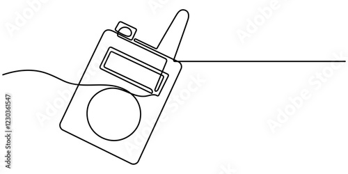 Walkie talkie one line drawing electronic object. Portable two-way radio transceiver device for communication, Vector continuous one single line drawing icon of portable walkie talkie in silhouette.