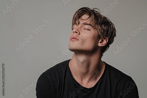 the man is flirting. on a plain colored background. studio photo. air kiss. flirting, flirting. real photo high detail photo