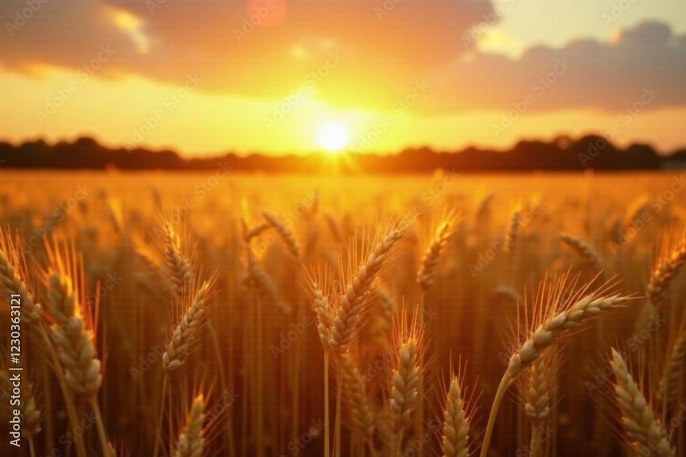 Warm light dances across golden wheat fields at sunset, golden hues, wheat field Warm light dances across golden wheat fields at sunset, golden hues, wheat field