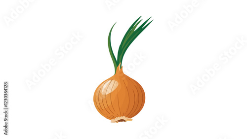 onion isolated on white, simple beautiful healthy onion vector illustration, Illustrated Yellow Onion with Green Sprouts on White Background